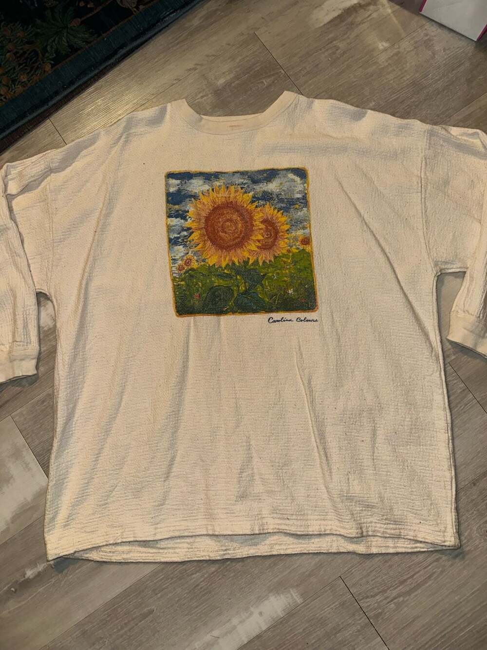 Carolina Colours Plus Sunflower Art Waffle Knit Shirt Plus Size Plus
